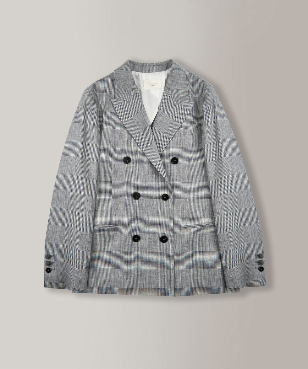 Zweireihige Regular Fit-Jacke aus Prince-of-Wales-Leinen-Mischung , Montedoro | Slowear
