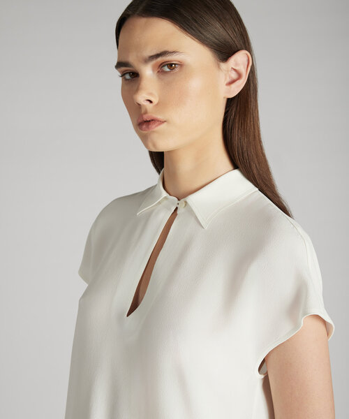 Sleeveless blouse in Crêpe de Chine and silk , Glanshirt | Slowear