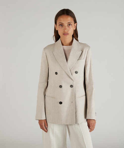 Regular fit double-breasted jacket in Prince of Wales linen blend , Montedoro | Slowear