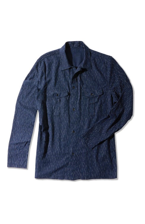 Regular fit cotton overshirt with Japanese-inspired print , Indigochino | Slowear
