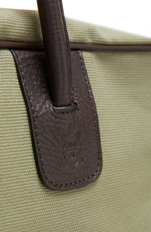 Travel bag in cotton with light green leather details , Officina Slowear | Slowear