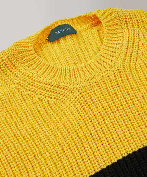 Slim-fit crew neck sweater in striped certified cotton , Zanone | Slowear