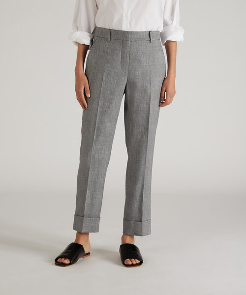 Regular fit trousers in Prince of Wales linen blend , Incotex | Slowear