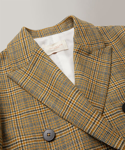 Regular-fit double-breasted blazer in certified Prince of Wales flannel , Montedoro | Slowear