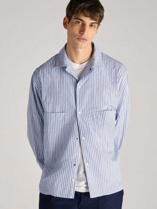 Oversized ODU jacket in striped cotton blend , Nanamica | Slowear