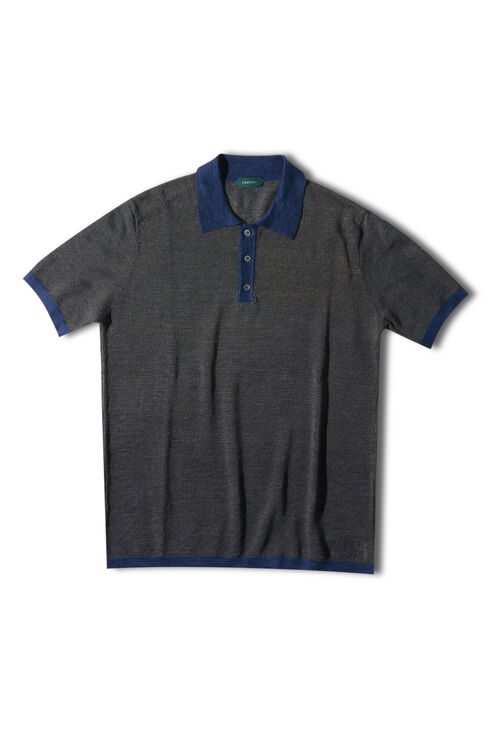 Regular fit short-sleeved polo shirt in two-tone linen , Zanone | Slowear