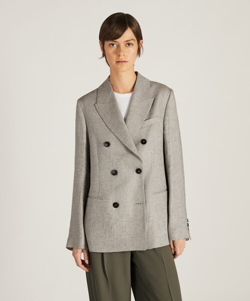 Regular fit double-breasted linen jacket , Montedoro | Slowear