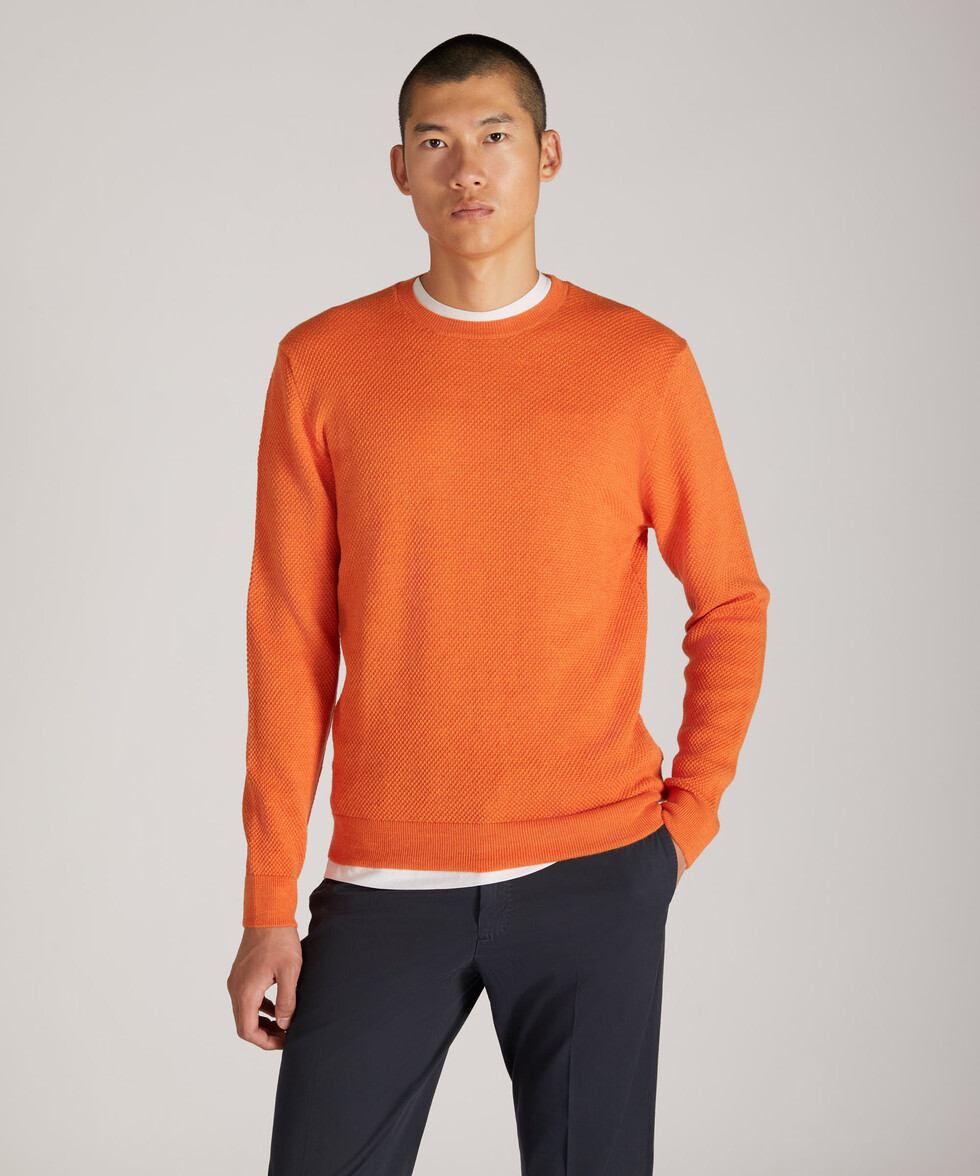 Certified wool slim fit crew neck sweater with three-dimensional construction , Zanone | Slowear