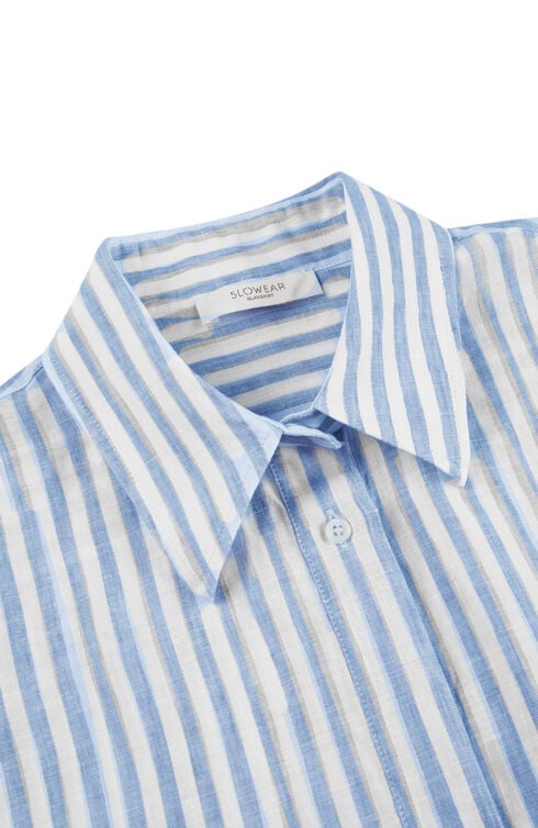 Oversized long sleeve shirt in pure linen with stripes , Slowear Glanshirt | Slowear