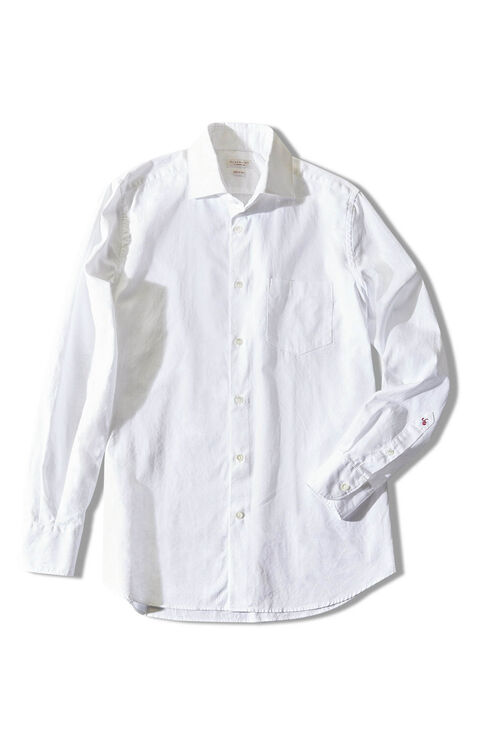 Slim fit herringbone cotton shirt with French collar , Glanshirt | Slowear