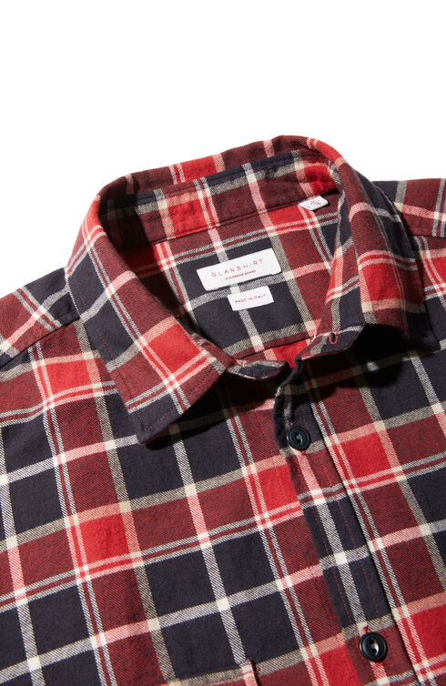 Slim fit check flannel shirt with French collar , Glanshirt | Slowear