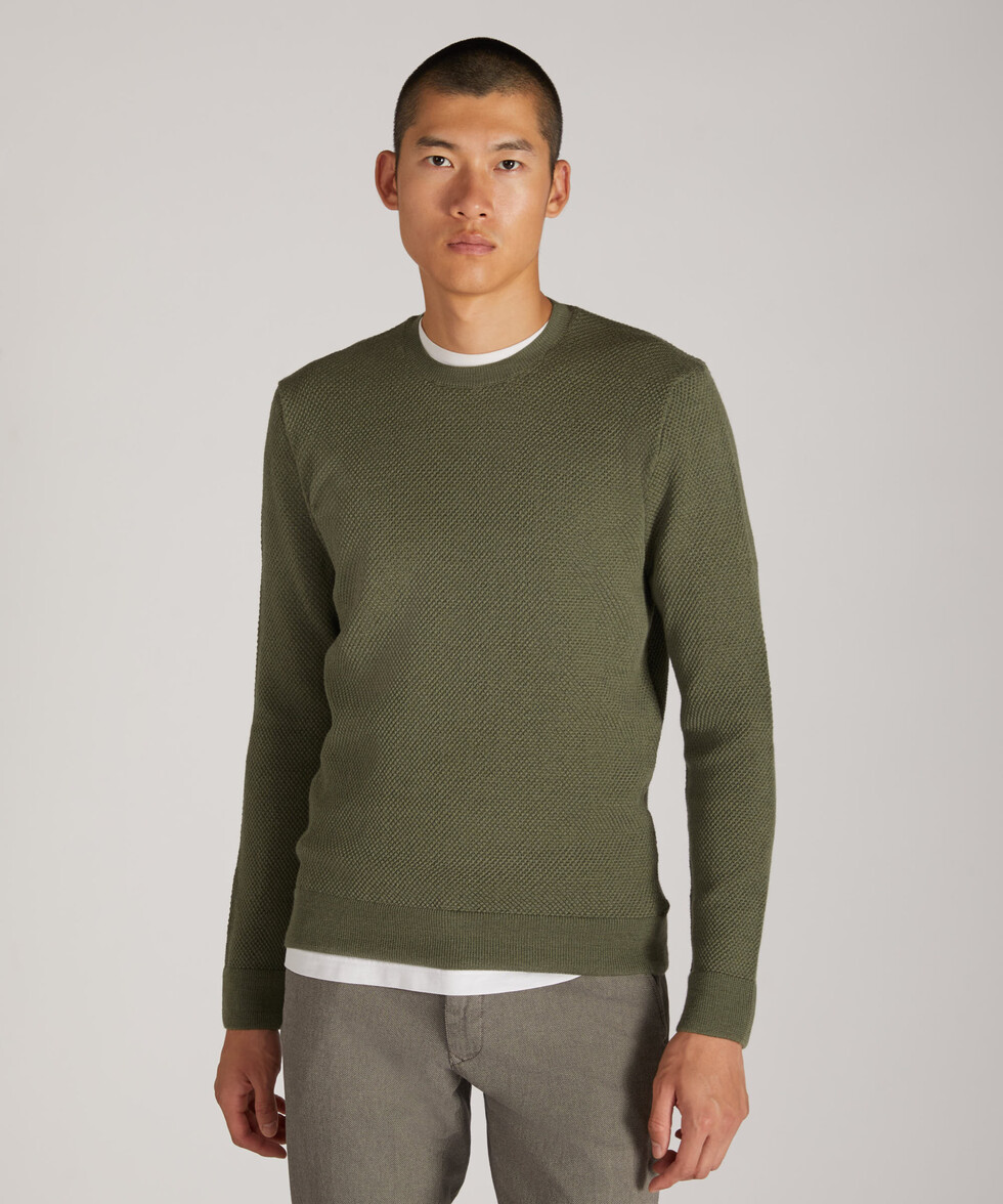 Certified wool slim fit crew neck sweater with three-dimensional construction , Zanone | Slowear