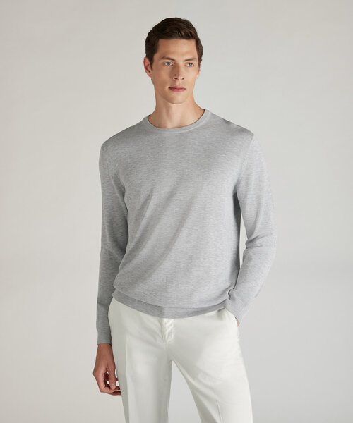 Slim-fit crew neck sweater in certified crêpe cotton , Zanone | Slowear