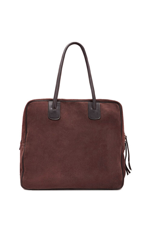 Suede square bag with dark brown leather details , Officina Slowear | Slowear