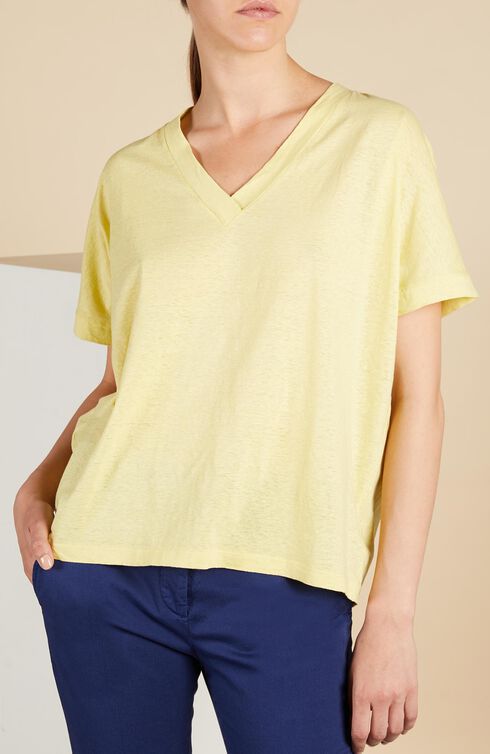 Oversized V-neck cotton and linen T-shirt , Slowear Zanone | Slowear