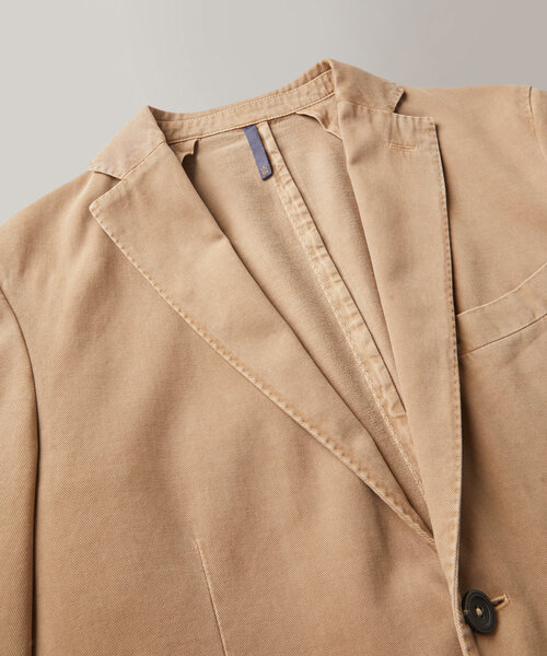 Einreihige, ungefütterte Zwei-Knopf-Jacke aus Baumwolldrill und Kaschmir , Montedoro | Slowear