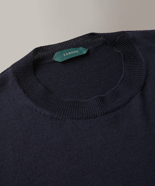 Certified merino wool crew neck sweater with inlay construction , Zanone | Slowear