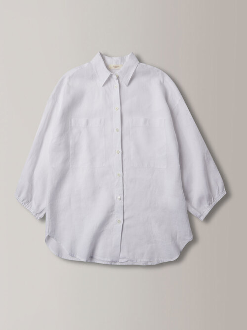 Chambray-effect linen three-quarter sleeve shirt , Slowear Glanshirt | Slowear