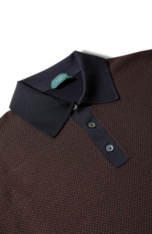 Long-sleeved Flexwool polo shirt with two-tone honeycomb stitching , ZANONE Flexwool | Slowear