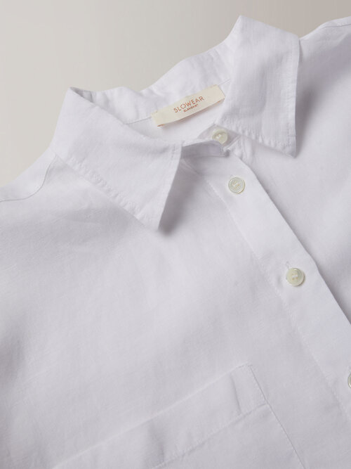 Chambray-effect linen three-quarter sleeve shirt , Slowear Glanshirt | Slowear
