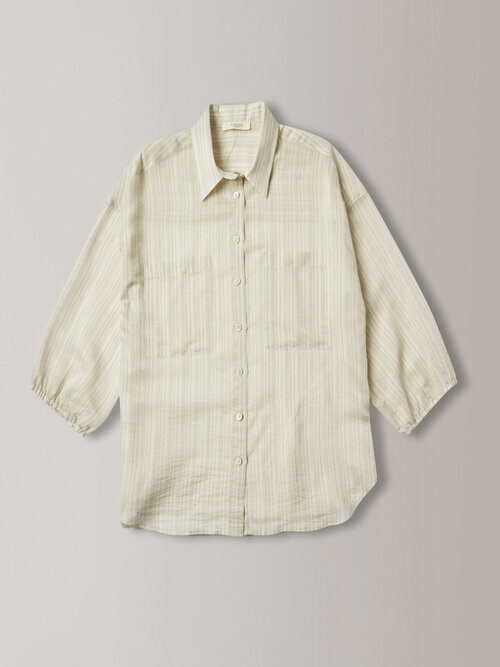 Cotton poplin short-sleeved shirt with embroidered stripes , Slowear Glanshirt | Slowear