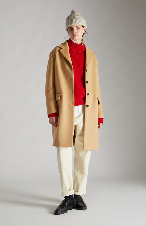 Regular-fit single-breasted coat in wool and cashmere velour , Slowear Montedoro | Slowear